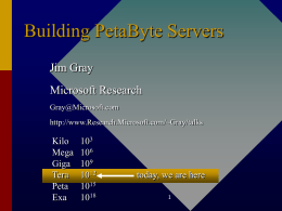 Building PetaByte Servers Jim Gray Microsoft Research Gray@Microsoft.com http://www.Research.Microsoft.com/~Gray/talks  Kilo Mega Giga Tera Peta Exa 10610121018  today, we are here Outline • The challenge: Building GIANT data stores – for example, the EOS/DIS 15