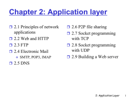 Chapter 2: Application layer  2.1 Principles of network   2.6 P2P file sharing  applications  2.2 Web and HTTP  2.3 FTP  2.4 Electronic.
