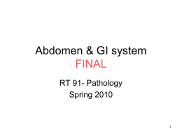 Abdomen & GI system FINAL RT 91- Pathology Spring 2010 Regions & Quadrants of Abdomen.