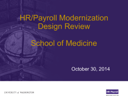HR/Payroll Modernization Design Review School of Medicine  October 30, 2014 Agenda Topic  Presenter  Time  Welcome & Meeting Format  Jean Boraca  8:30 – 8:40  #3 - Practice Plan and Other Contracts  8:40