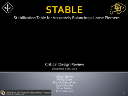 Stabilization Table for Accurately Balancing a Loose Element  Critical Design Review December 13th, 2012  William Brown Phillip Chen Eric Huckenpahler Laura Hughes Brian Ibeling Chris Johnson.