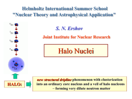 S. N. Ershov Joint Institute for Nuclear Research  Halo Nuclei  HALO:  new structural dripline phenomenon with clusterization into an ordinary core nucleus and a veil.
