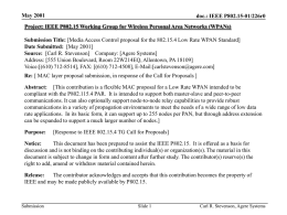 May 2001  doc.: IEEE P802.15-01/226r0  Project: IEEE P802.15 Working Group for Wireless Personal Area Networks (WPANs) Submission Title: [Media Access Control proposal for.