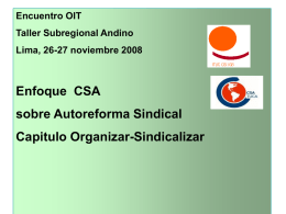 Encuentro OIT Taller Subregional Andino Lima, 26-27 noviembre 2008  Enfoque CSA  sobre Autoreforma Sindical Capitulo Organizar-Sindicalizar.