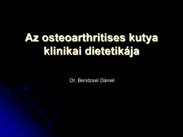 Az osteoarthritises kutya klinikai dietetikája Dr. Bendzsel Dániel Osteoarthritis (OA) Polifaktoriális oktanú betegség (genetika – testsúly)  Ízületi porc regresszív elváltozása (reparatio nem bír lépést tartani) 
