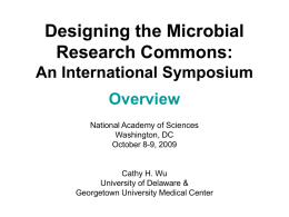 Designing the Microbial Research Commons: An International Symposium Overview National Academy of Sciences Washington, DC October 8-9, 2009  Cathy H.