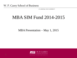 MBA SIM Fund 2014-2015 MBA Presentation – May 1, 2015 James Lyle  Aishwarya Srinivasan  Nic Kostman  Noel Hill  Eugene Lee  Jeremy Mortensen  Rob Bayless  Tyler Blue.