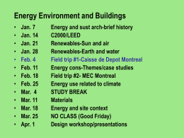 Energy Environment and Buildings • • • • • • • • • • • • •  Jan. 7 Jan. 14 Jan. 21 Jan. 28 Feb. 4 Feb. 11 Feb.