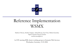 Reference Implementation WSMX Matthew Moran, (Emilia Cimpian, AdrianMocan, Eyal Oren, Michal Zaremba) Digital Enterprise Research Institute matthew.moran@deri.ie  1st F2F meeting SDK cluster working group on.