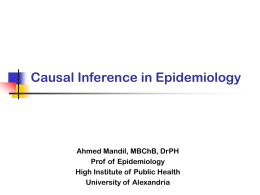 Causal Inference in Epidemiology  Ahmed Mandil, MBChB, DrPH Prof of Epidemiology High Institute of Public Health University of Alexandria.