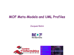MOF Meta-Models and UML Profiles Jacques Robin  Ontologies Reasoning Components Agents Simulations Outline       MDA’s modeling level hierarchy Purposes of meta-models in MDA Meta-Object Facility (MOF): a standard language for.