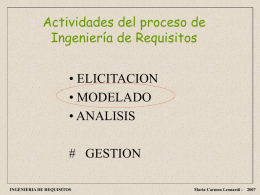Actividades del proceso de Ingeniería de Requisitos • ELICITACION • MODELADO • ANALISIS  # GESTION INGENIERIA DE REQUISITOS  Maria Carmen Leonardi - 2007
