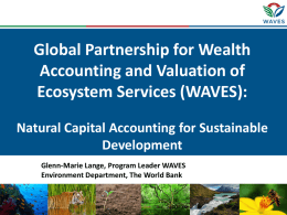 Global Partnership for Wealth Accounting and Valuation of Ecosystem Services (WAVES): Natural Capital Accounting for Sustainable Development Glenn-Marie Lange, Program Leader WAVES Environment Department, The World.