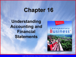 Chapter 16 Understanding Accounting and Financial Statements  Copyright © 2005 by South-Western, a division of Thomson Learning, Inc.
