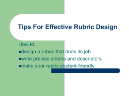 Tips For Effective Rubric Design How to: design a rubric that does its job write precise criteria and descriptors make your rubric student-friendly.
