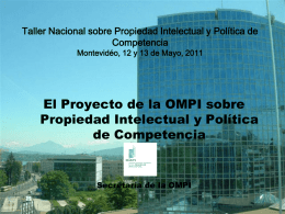 Taller Nacional sobre Propiedad Intelectual y Política de Competencia Montevidéo, 12 y 13 de Mayo, 2011  El Proyecto de la OMPI sobre Propiedad Intelectual.