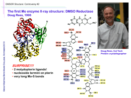 DMSOR Structure: Controversy #2  The first Mo enzyme X-ray structure: DMSO Reductase  Group Meeting Bryn Mawr College, October 2010  Doug Rees, 1996  Doug Rees,