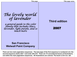 Title page  The lovely world of lavender a general guide to the color family that includes lilacs, lavender, light purple, and so much more  Title page verso  Third.