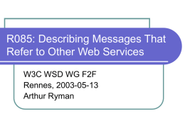R085: Describing Messages That Refer to Other Web Services W3C WSD WG F2F Rennes, 2003-05-13 Arthur Ryman.