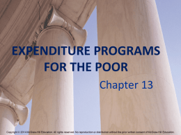 EXPENDITURE PROGRAMS FOR THE POOR Chapter 13 A Quick Look at Welfare Spending • Means-tested • Cash versus in-kind assistance • Anti-poverty impact of non-means-tested.