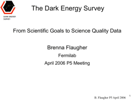 The Dark Energy Survey  From Scientific Goals to Science Quality Data  Brenna Flaugher Fermilab April 2006 P5 Meeting  B.