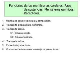 Funciones de las membranas celulares. Paso de sustancias. Mensajeros químicos. Receptores. 1. Membrana celular: estructura y composición. 2.