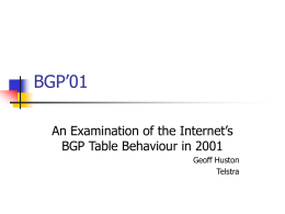 BGP’01 An Examination of the Internet’s BGP Table Behaviour in 2001 Geoff Huston Telstra.