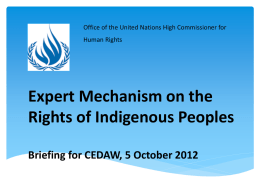 Office of the United Nations High Commissioner for  Human Rights  Expert Mechanism on the Rights of Indigenous Peoples Briefing for CEDAW, 5 October 2012