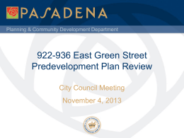Planning & Community Development Department  922-936 East Green Street Predevelopment Plan Review City Council Meeting  November 4, 2013