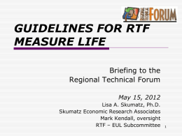 GUIDELINES FOR RTF MEASURE LIFE Briefing to the Regional Technical Forum May 15, 2012 Lisa A.