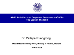 ARGC Task Force on Corporate Governance of SOEs The Case of Thailand  Dr.