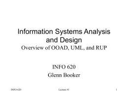 Information Systems Analysis and Design Overview of OOAD, UML, and RUP INFO 620 Glenn Booker INFO 620  Lecture #1
