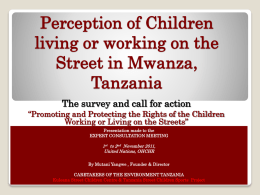 Perception of Children living or working on the Street in Mwanza, Tanzania The survey and call for action “Promoting and Protecting the Rights of the.