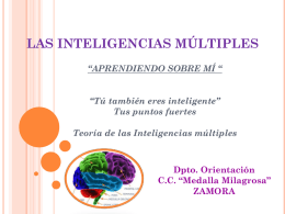 LAS INTELIGENCIAS MÚLTIPLES “APRENDIENDO SOBRE MÍ “  “Tú también eres inteligente” Tus puntos fuertes Teoría de las Inteligencias múltiples  Dpto.