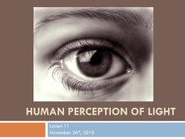 HUMAN PERCEPTION OF LIGHT Lesson 11 November 26th, 2010 Perceiving Light Visual perception is a very complex process that involves both eyesight and using.