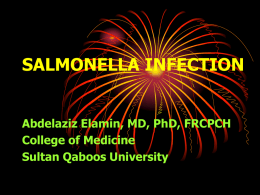 SALMONELLA INFECTION Abdelaziz Elamin, MD, PhD, FRCPCH College of Medicine Sultan Qaboos University.