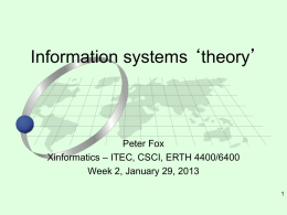 Information systems ‘theory’  Peter Fox Xinformatics – ITEC, CSCI, ERTH 4400/6400 Week 2, January 29, 2013