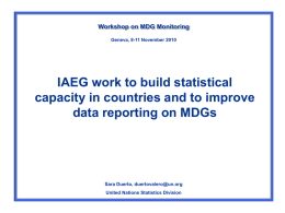 Workshop on MDG Monitoring Geneva, 8-11 November 2010  IAEG work to build statistical capacity in countries and to improve data reporting on MDGs  Sara Duerto,