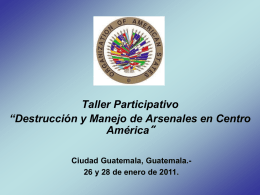Taller Participativo “Destrucción y Manejo de Arsenales en Centro América” Ciudad Guatemala, Guatemala.26 y 28 de enero de 2011.
