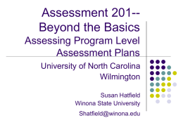 Assessment 201-Beyond the Basics Assessing Program Level Assessment Plans University of North Carolina Wilmington Susan Hatfield Winona State University Shatfield@winona.edu.
