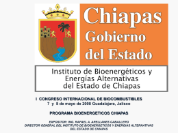 I CONGRESO INTERNACIONAL DE BIOCOMBUSTIBLES 7 y 8 de mayo de 2008 Guadalajara, Jalisco  PROGRAMA BIOENERGETICOS CHIAPAS EXPOSITOR: ING.