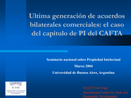 Ultima generación de acuerdos bilaterales comerciales: el caso del capítulo de PI del CAFTA  Seminario nacional sobre Propiedad Intelectual Marzo 2004 Universidad de Buenos Aires,