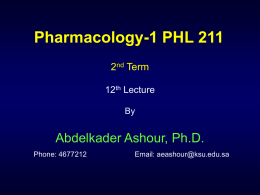 Pharmacology-1 PHL 211 2nd Term 12th Lecture By  Abdelkader Ashour, Ph.D. Phone: 4677212  Email: aeashour@ksu.edu.sa Disinfectants & Antiseptics,  Overview   Disinfectants  A disinfectant is a strong chemical agent.