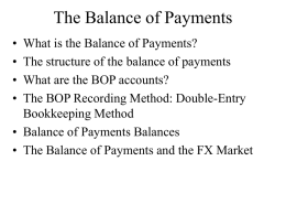 The Balance of Payments • • • •  What is the Balance of Payments? The structure of the balance of payments What are the BOP accounts? The BOP.