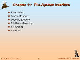 Chapter 11: File-System Interface  File Concept  Access Methods  Directory Structure  File System Mounting  File Sharing  Protection  Operating System Concepts with Java  11.1  Silberschatz,