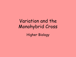 Variation and the Monohybrid Cross Higher Biology Significance of meiosis Allele: gene  different forms of the same  ‘Meiosis provides the opportunity for new combinations of the existing alleles.