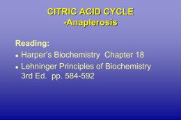 CITRIC ACID CYCLE -Anaplerosis Reading:  Harper’s Biochemistry Chapter 18  Lehninger Principles of Biochemistry 3rd Ed.