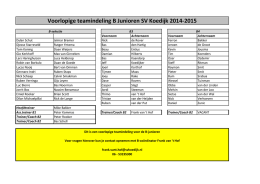 Voorlopige teamindeling B Junioren SV Koedijk 2014-2015