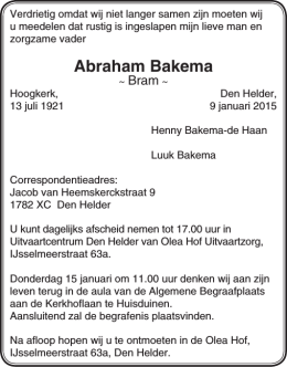 Advertentie de heer A. Bakema
