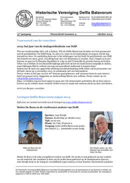 Nieuwsbrief oktober 2014 - Historische Vereniging Delfia Batavorum